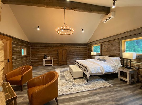 A log cabin with luxury amenities