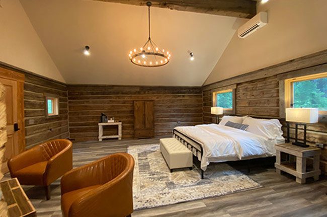 A log cabin with luxury amenities