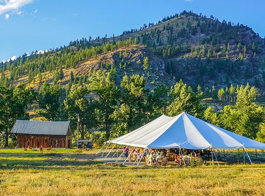 A wedding tent on a ranch