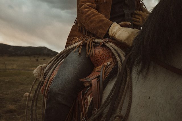 A person riding a horse on Western plains